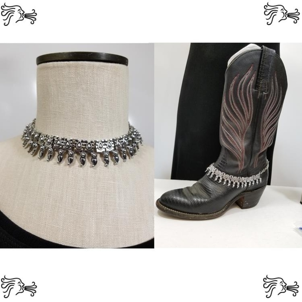 One Pc Silver Tibetan Boot Bling Necklace Choker